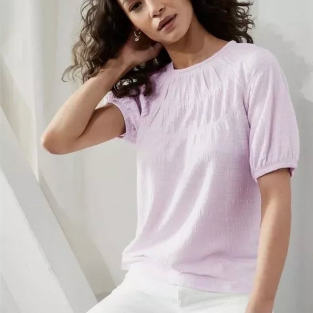 Banana Republic Factory Smocked Light Lilac Purple Cinch Sleeve Top